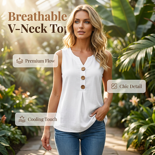 Women's V-Neck Sleeveless Cotton Linen Vest