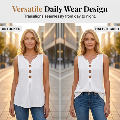 Women's V-Neck Sleeveless Cotton Linen Vest