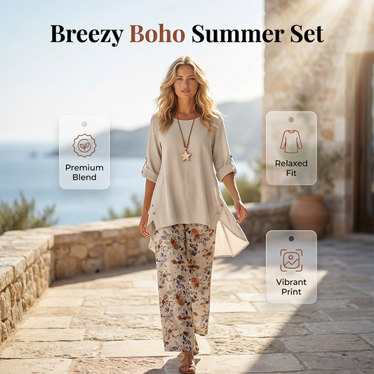 Women's Cotton Linen Half Sleeve Top ＆ Pants Set