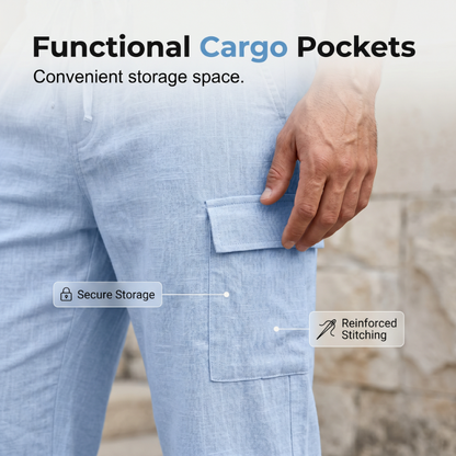 Men Summer Linen Set Loose Shirt and Cargo Shorts Two Piece Outfit