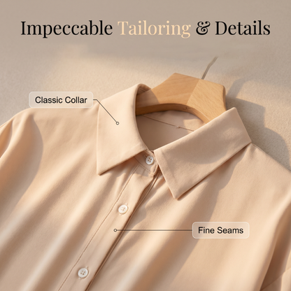 Women Casual Loose Button Down Apricot Shirt Long Sleeve Collar Blouse