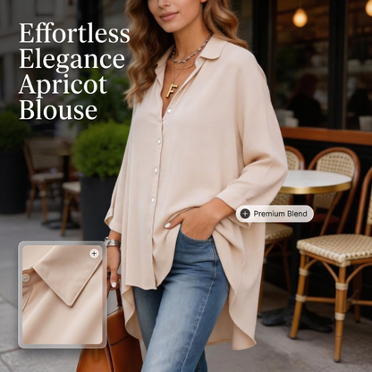 Women Casual Loose Button Down Apricot Shirt Long Sleeve Collar Blouse