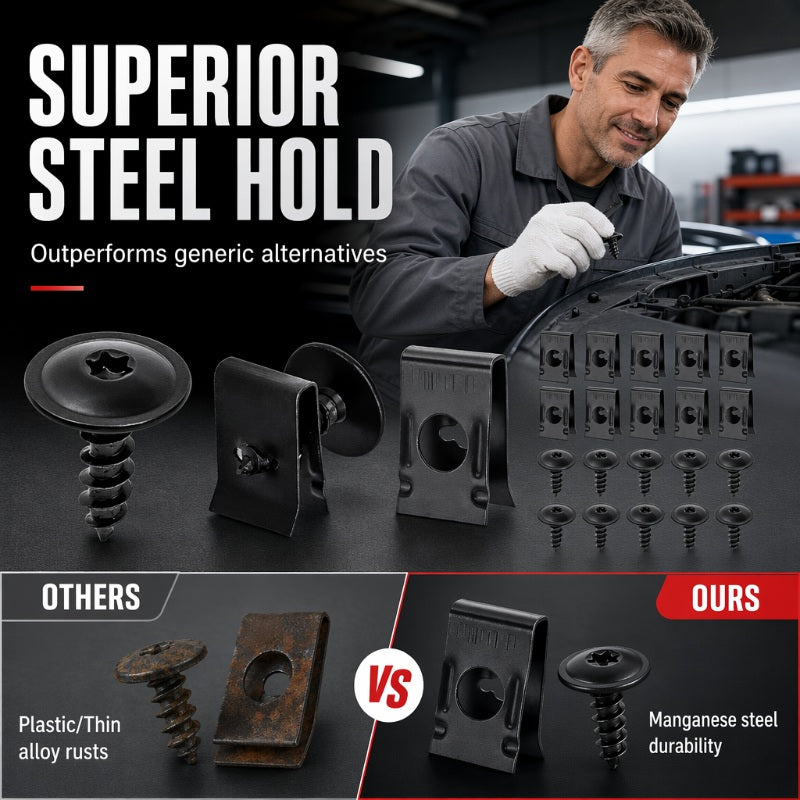 🔩50% OFF NOW🚗Universal Car Metal U-Type Clips & Screws Set – Heavy-duty, rust-resistant & versatile sizes – Perfect for auto trim, panels & interior repairs🔧