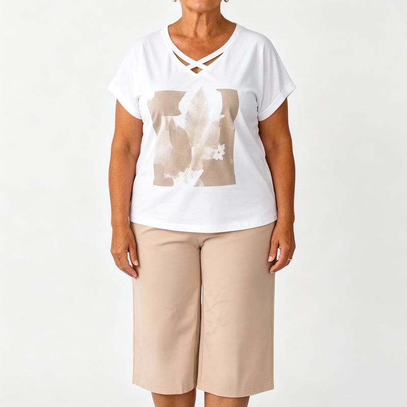 ⏰Women Casual Two Piece Set V Neck Tee and Cropped Pants