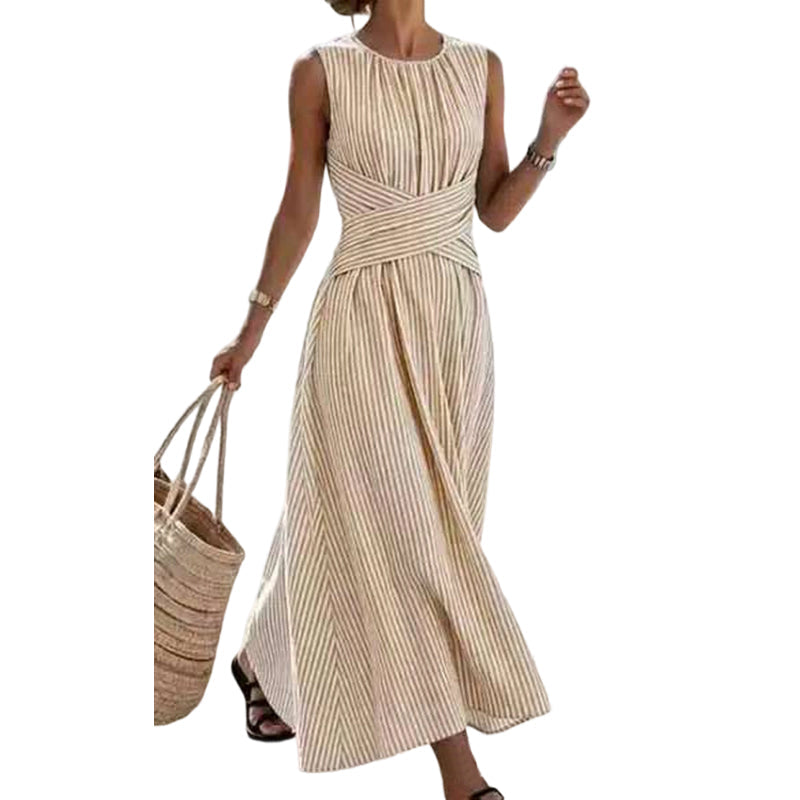 Women Casual Striped Maxi Dress Sleeveless