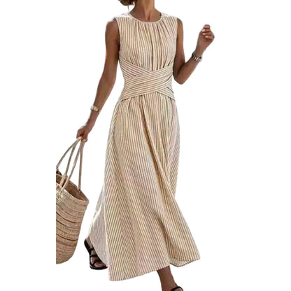 Women Casual Striped Maxi Dress Sleeveless