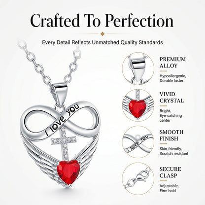 Infinity Heart Cross Necklace with Wing Pendant