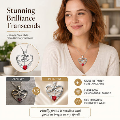 Infinity Heart Cross Necklace with Wing Pendant