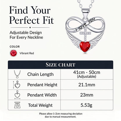 Infinity Heart Cross Necklace with Wing Pendant