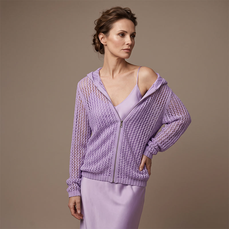 📢📢40% OFF !! ⏰2026 Women's Open-Knit Zip-Up Cardigan | Lightweight Hollow-Out Long Sleeve Sweater for Spring & Summer