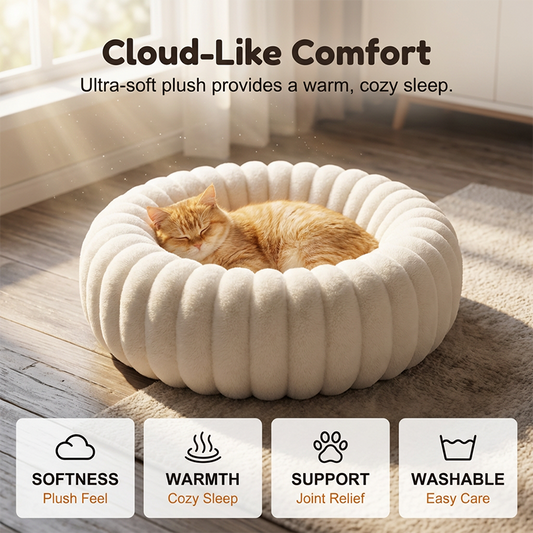 🐾2026 HOT SALE 52000+ Sold 50% OFF!🔥💥Cloud-Like Ultra Soft Plush Round Calming Pet Bed, Raised Rim Donut Cat Dog Bed, Joint Relief Warm Cozy Washable Pet Sleeping Cushion