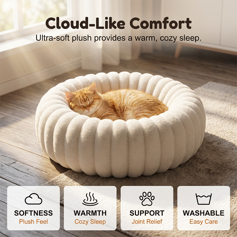 🐾 50% OFF! ✨ Cloud-Like Ultra Soft Plush Round Calming Pet Bed – Raised Rim Donut Design, Deep-Filled Orthopedic Cushioning & Durable Stitching – Warm Cozy Joint Relief for Cats & Dogs of All Sizes 🛏️