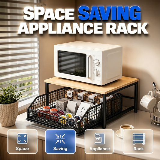 💥50% OFF NOW! 🍳 2-Tier Microwave Stand with Slide-Out Drawer – Heavy-duty, space-saving & sturdy – Perfect for kitchen, office & dorm counters 🏠