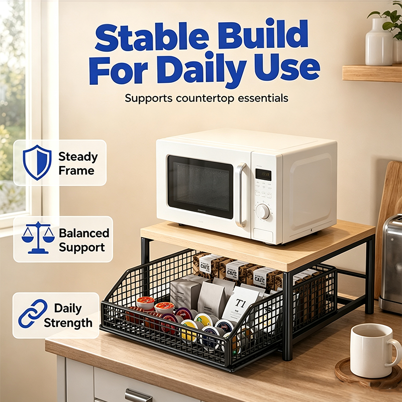 💥50% OFF NOW! 🍳 2-Tier Microwave Stand with Slide-Out Drawer – Heavy-duty, space-saving & sturdy – Perfect for kitchen, office & dorm counters 🏠