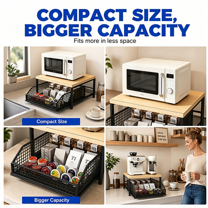 💥50% OFF NOW! 🍳 2-Tier Microwave Stand with Slide-Out Drawer – Heavy-duty, space-saving & sturdy – Perfect for kitchen, office & dorm counters 🏠