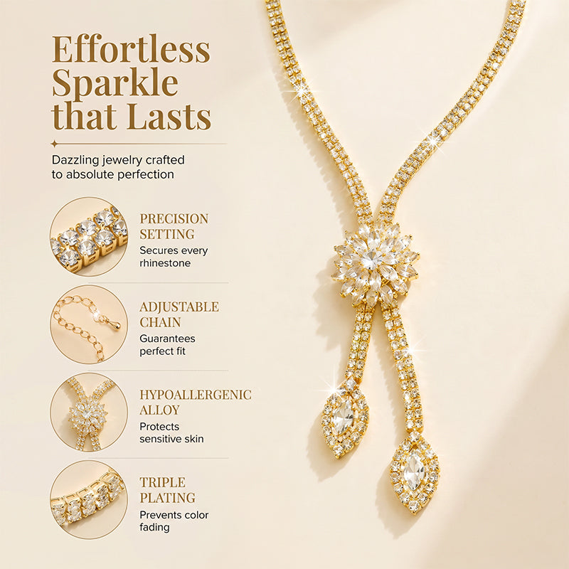 Women's Zircon Flower Necklace Earrings Set