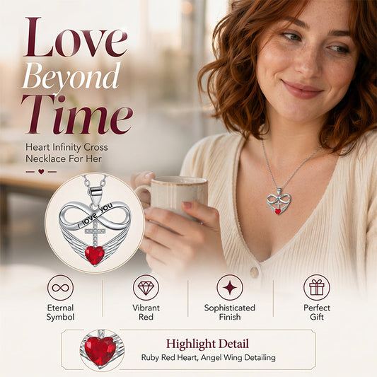 Infinity Heart Cross Necklace with Wing Pendant
