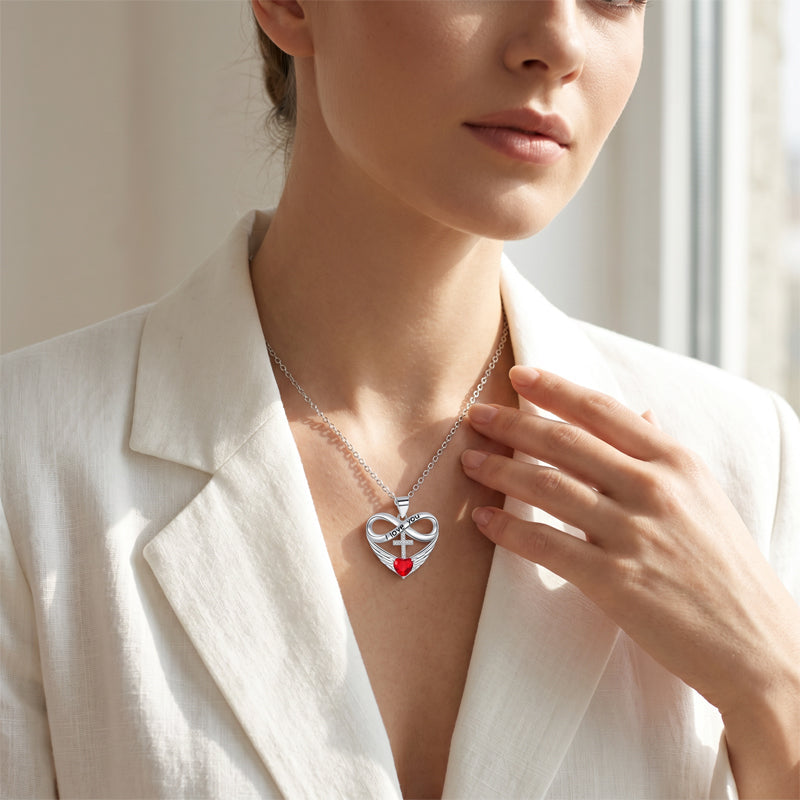 Infinity Heart Cross Necklace with Wing Pendant