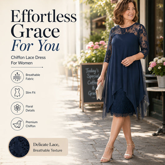 Women's Lace Splicing 3/4 Sleeve Midi Dress