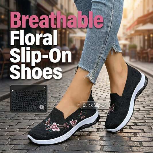 Women's Floral Embroidered Mesh Slip-On Shoes