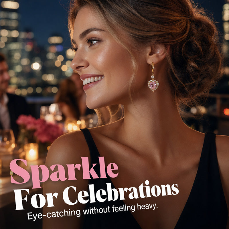 🎉 LIMITED TIME 50% OFF! 💖 Sparkling Heart Drop Earrings – Romantic Pink Glow ✨