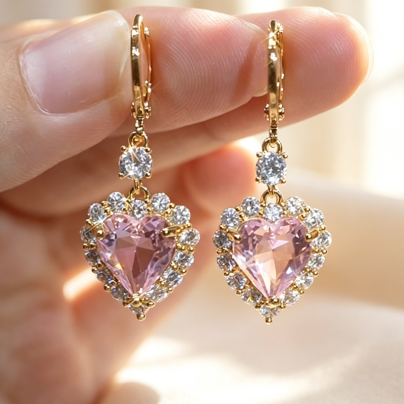 🎉 LIMITED TIME 50% OFF! 💖 Sparkling Heart Drop Earrings – Romantic Pink Glow ✨