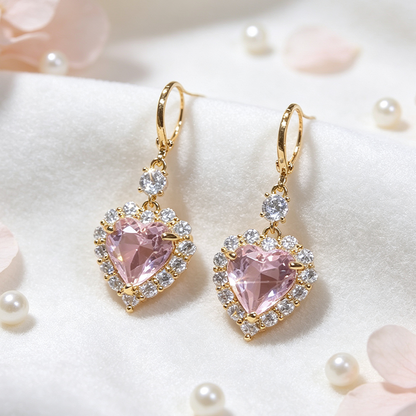 🎉 LIMITED TIME 50% OFF! 💖 Sparkling Heart Drop Earrings – Romantic Pink Glow ✨