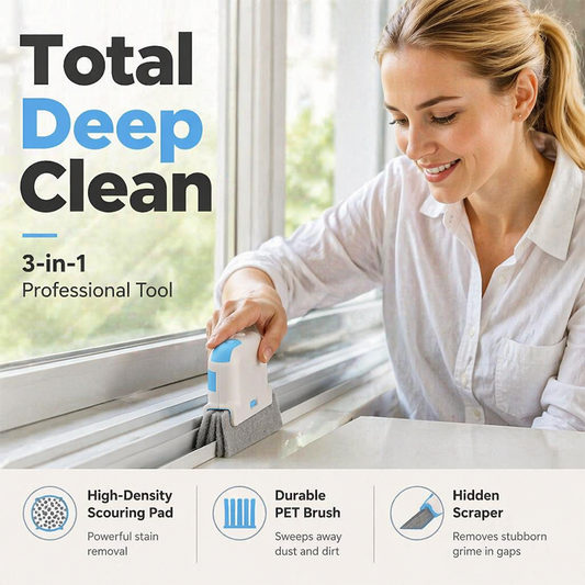 🔥Buy 1 Get 1 Free💥3-in-1 Window Track Cleaning Tool with Scrubbing Pad