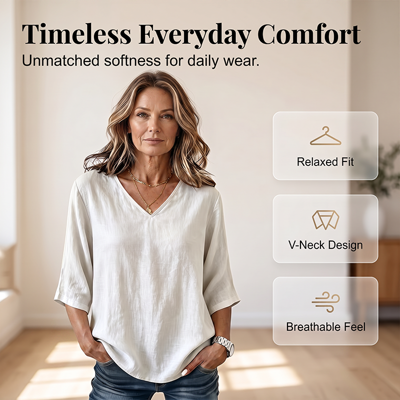 Women's Casual V-Neck 3/4 Sleeve Blouse