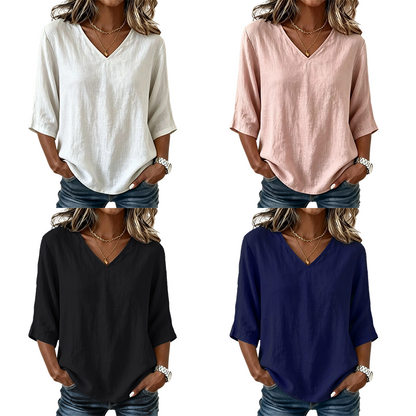 Women's Casual V-Neck 3/4 Sleeve Blouse