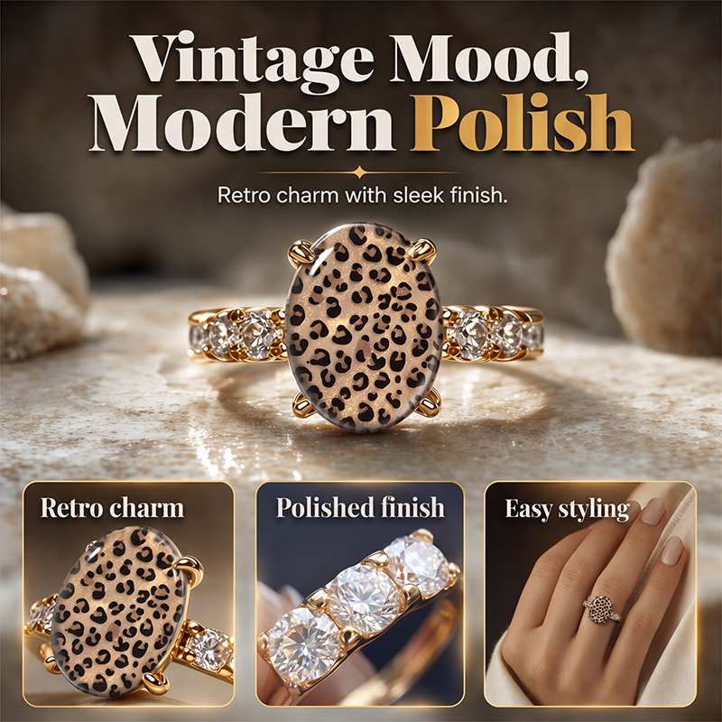 Vintage Leopard Print Oval Ring