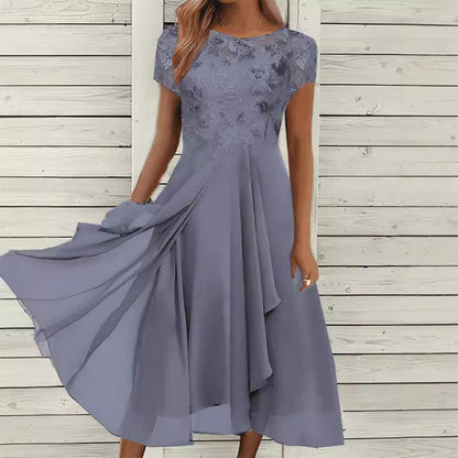 Women's Elegant Sequin Floral Print Chiffon Dress
