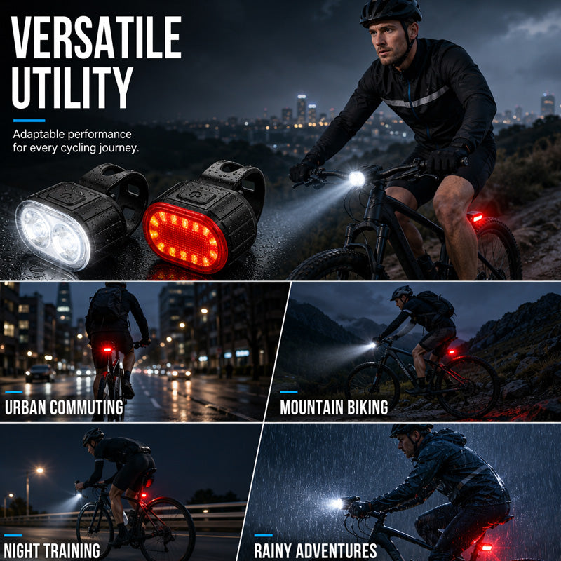 🏆 Last Day Special Price £9.99🔦USB Rechargeable Bike Light Set – Bright Front Headlight & Rear Warning Light, Weather Resistant For Night Cycling 🚲