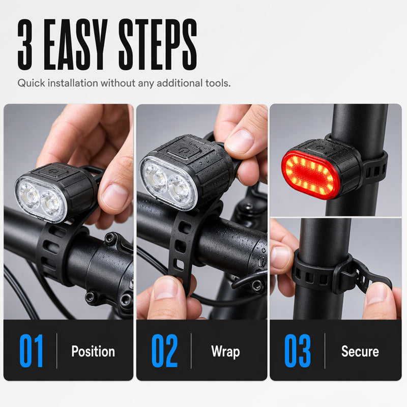 🏆 Last Day Special Price £9.99🔦USB Rechargeable Bike Light Set – Bright Front Headlight & Rear Warning Light, Weather Resistant For Night Cycling 🚲