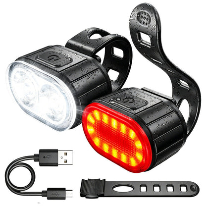 🏆 Last Day Special Price £9.99🔦USB Rechargeable Bike Light Set – Bright Front Headlight & Rear Warning Light, Weather Resistant For Night Cycling 🚲