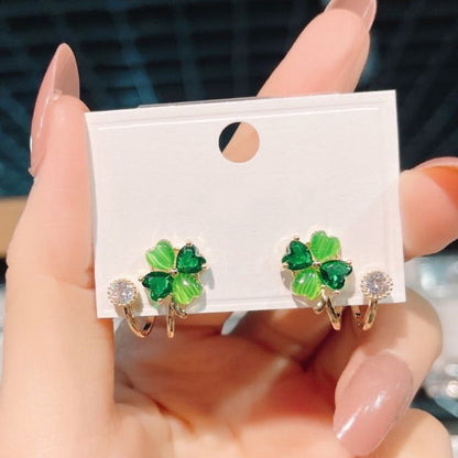 Four-Leaf Clover Huggie Hoop Earrings