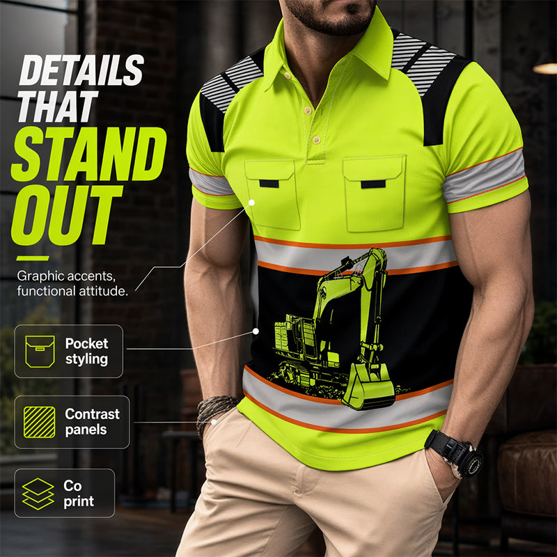 Men's Casual Excavator Graphic Top