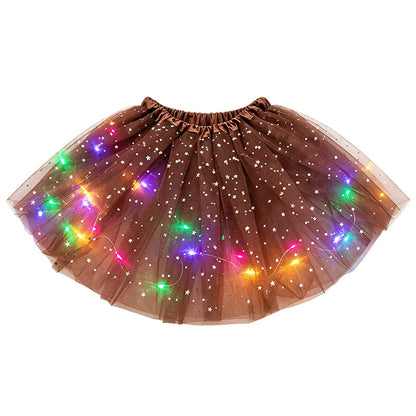 LED Light Up Sequin Tutu Skirt Star Mesh Princess Skirt for Girls and Adults