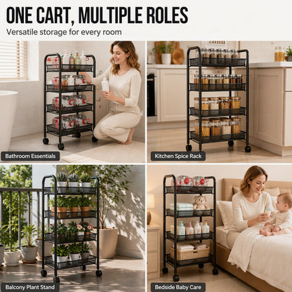 3/4 Tier Mobile Mesh Storage Utility Cart with Wheels