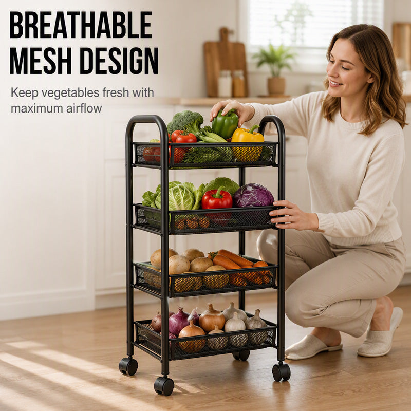 3/4 Tier Mobile Mesh Storage Utility Cart with Wheels