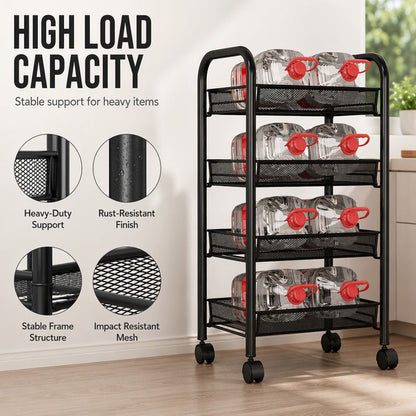 3/4 Tier Mobile Mesh Storage Utility Cart with Wheels