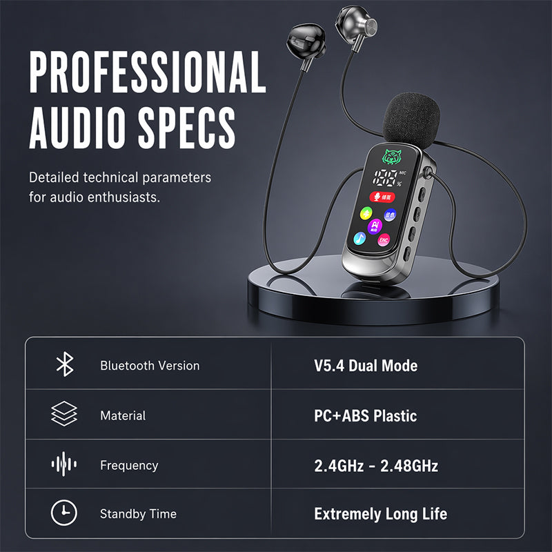 Bluetooth Karaoke Headset with Secure Collar Spring Clip