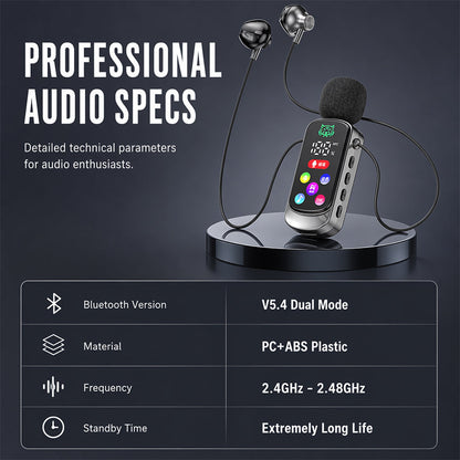 Bluetooth Karaoke Headset with Secure Collar Spring Clip