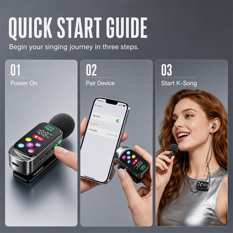 Bluetooth Karaoke Headset with Secure Collar Spring Clip