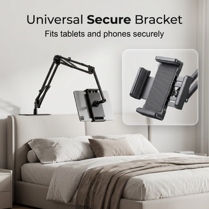 🛏️50% OFF NOW! Hands‑Free Hidden Bedside Tablet Stand, No‑Drill Mattress‑Base Tablet Holder, Stable Anti‑Shake Adjustable Arm for Bed Watching, Fits Phones & Tablets
