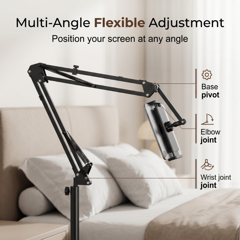 🛏️50% OFF NOW! Hands‑Free Hidden Bedside Tablet Stand, No‑Drill Mattress‑Base Tablet Holder, Stable Anti‑Shake Adjustable Arm for Bed Watching, Fits Phones & Tablets