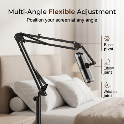🛏️50% OFF NOW! Hands‑Free Hidden Bedside Tablet Stand, No‑Drill Mattress‑Base Tablet Holder, Stable Anti‑Shake Adjustable Arm for Bed Watching, Fits Phones & Tablets