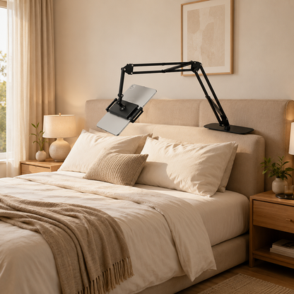 🛏️50% OFF NOW! Hands‑Free Hidden Bedside Tablet Stand, No‑Drill Mattress‑Base Tablet Holder, Stable Anti‑Shake Adjustable Arm for Bed Watching, Fits Phones & Tablets
