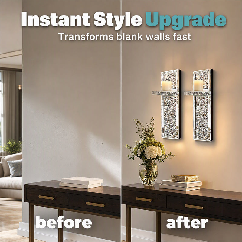 Crushed Crystal Glass Candle Sconces