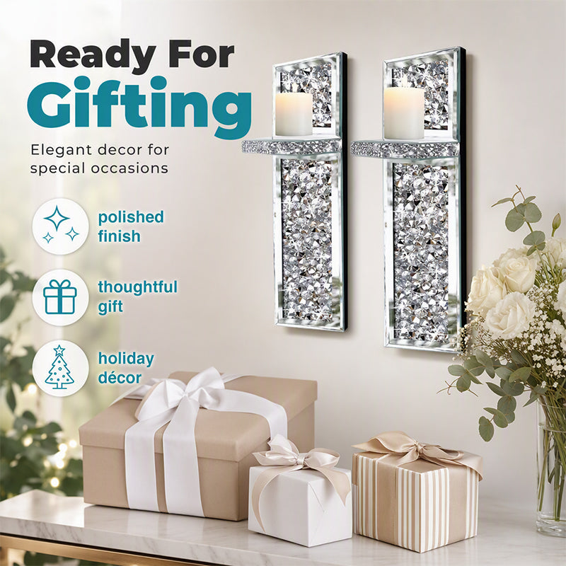 Crushed Crystal Glass Candle Sconces